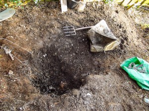 Looking down on the monster and the hole from the slope.